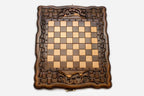 Mount Ararat hand-carved in relief on a wooden chess board - detail