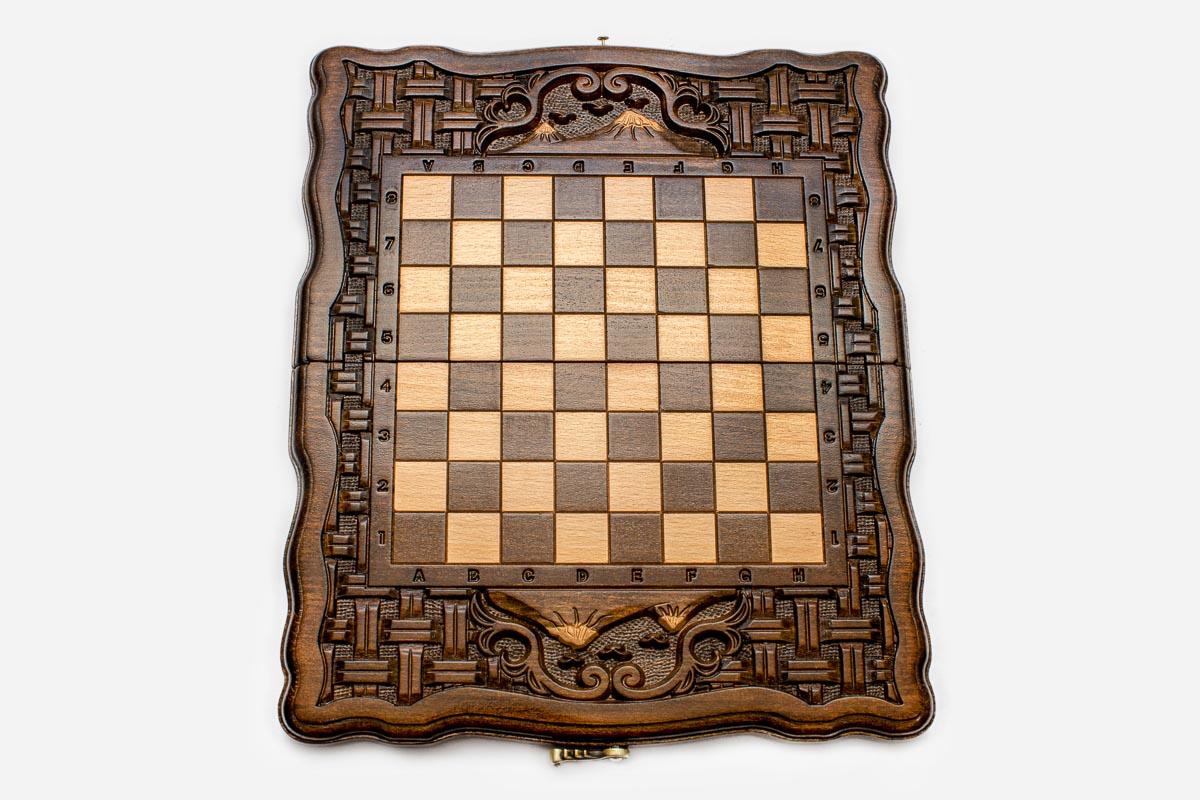 Mount Ararat hand-carved in relief on a wooden chess board - detail