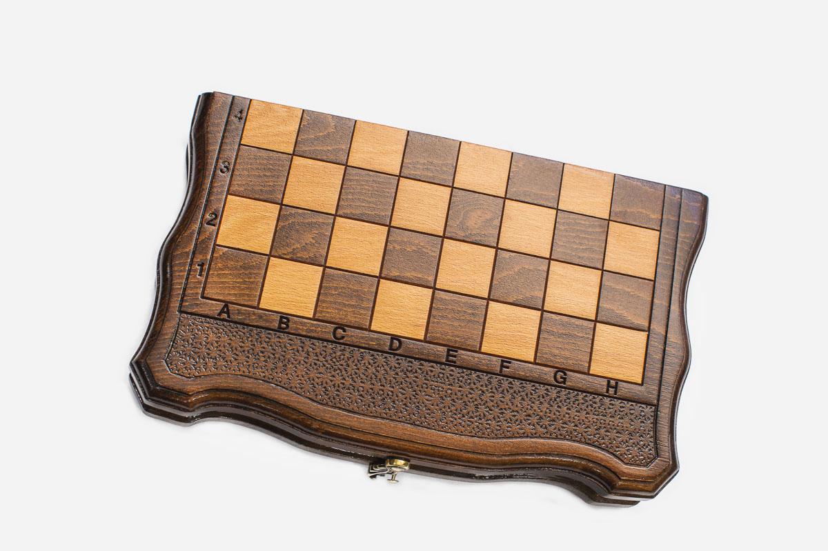 Chess backgammon set with 32 wooden pieces and 32 checkers - full kit