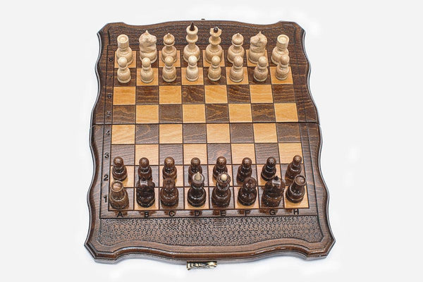 Travel Chess Set with Backgammon Inside - handmade wooden combo board