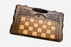 Travel chess set open with the backgammon playing field inside - 11.8 inch / 30 cm