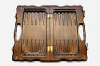 Armenian chess set folded into its case with built-in carry handle
