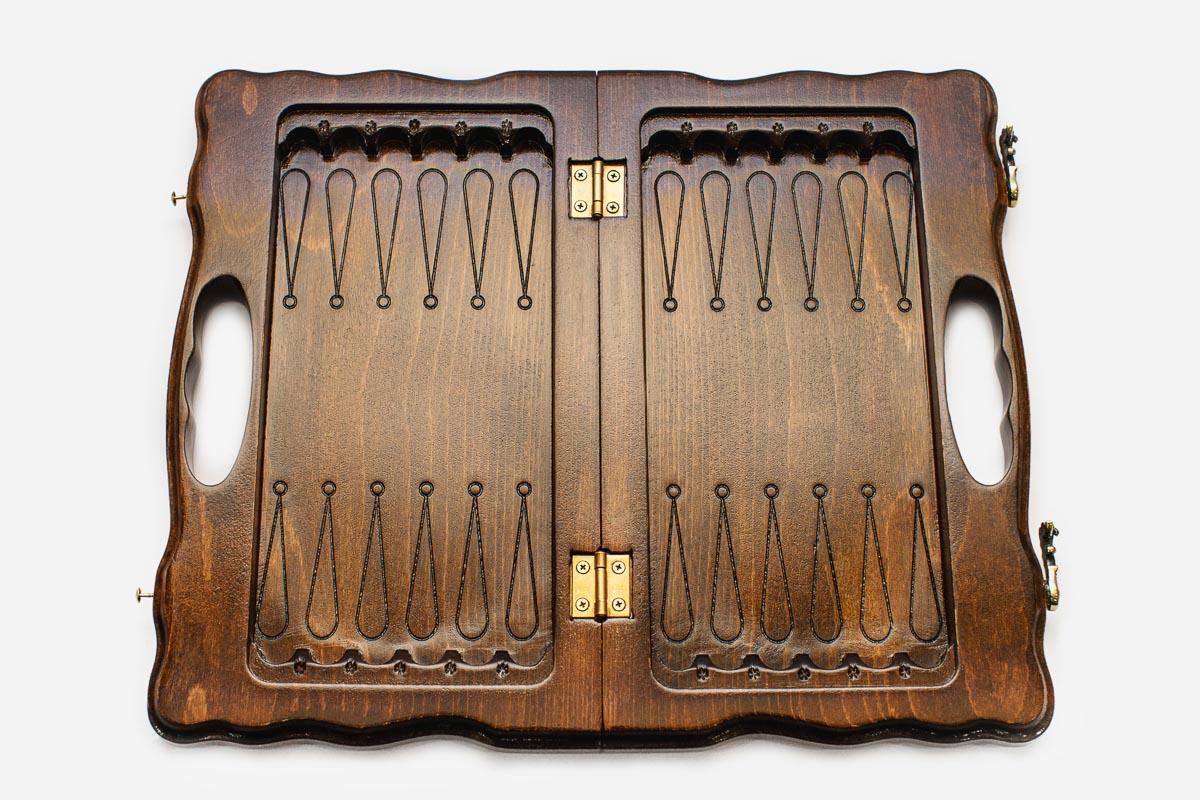 Armenian chess set folded into its case with built-in carry handle