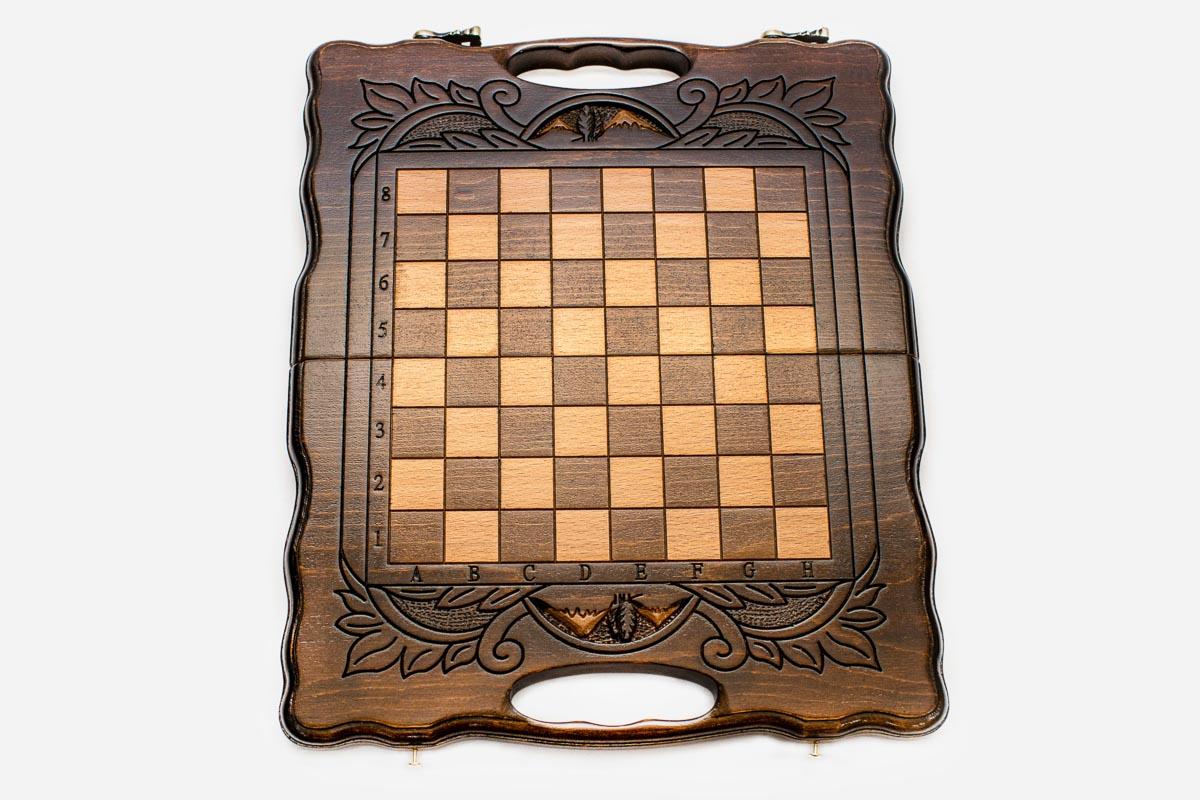 Mount Ararat and ornaments hand-carved on a wooden chess board - detail