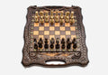 Fully Carved Chess Set with Handle and Backgammon - handmade wooden combo board