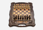 Fully Carved Chess Set with Handle and Backgammon - handmade wooden combo board