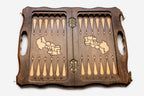 Luxury chess set folded into its case with built-in carry handle