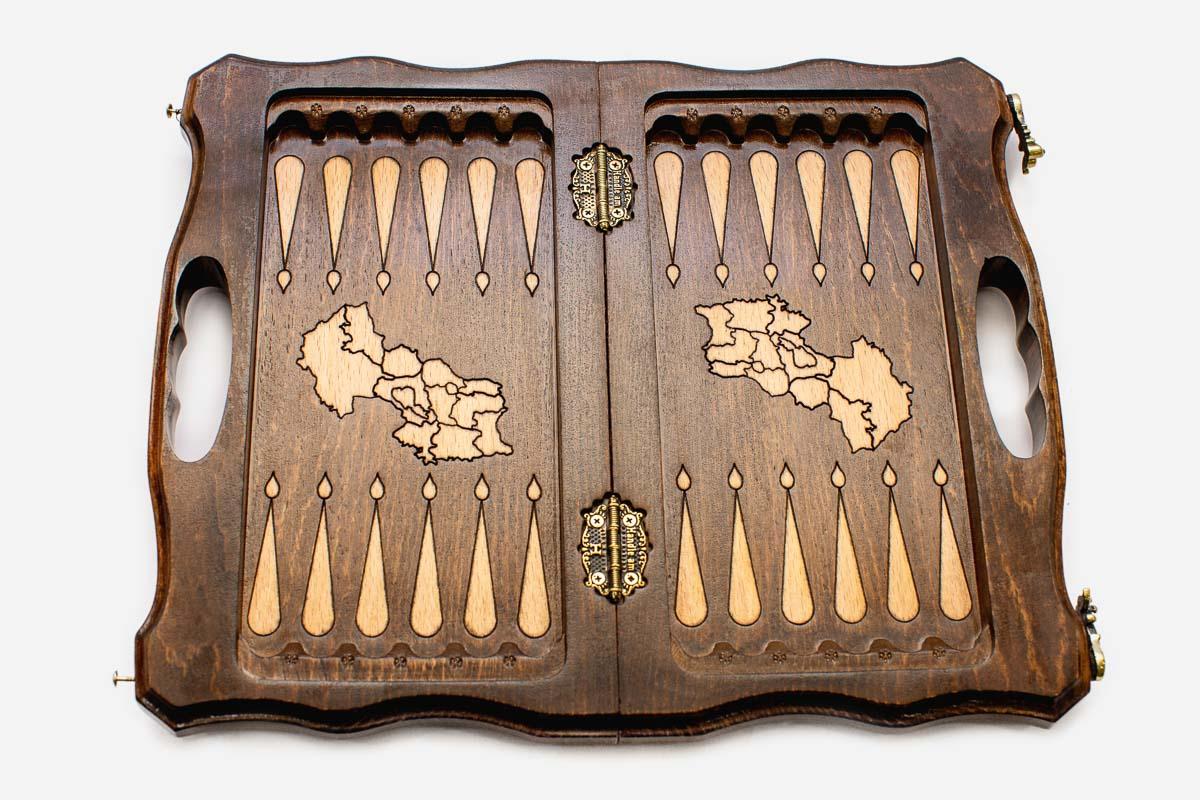Luxury chess set folded into its case with built-in carry handle