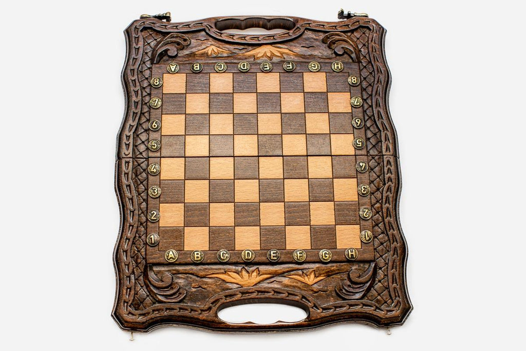 Mount Ararat hand-carved on a fully carved wooden chess board - detail