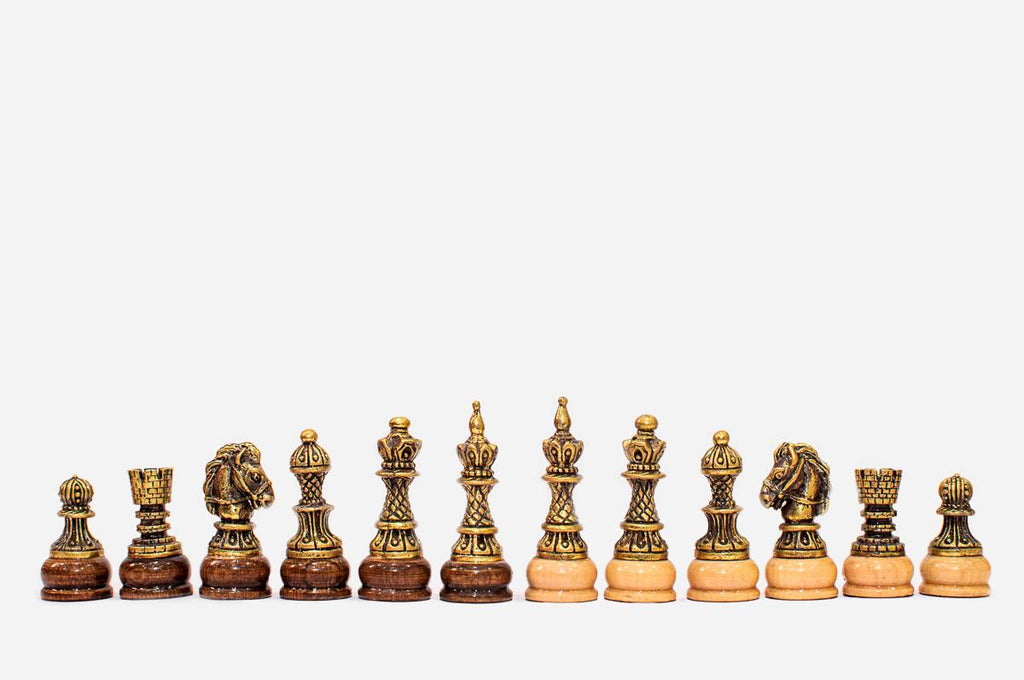 Travel chess set open with the backgammon playing field inside - 11.8 inch / 30 cm