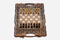 Fully Carved Chess Set with Handle - Lattice - handmade wooden combo board