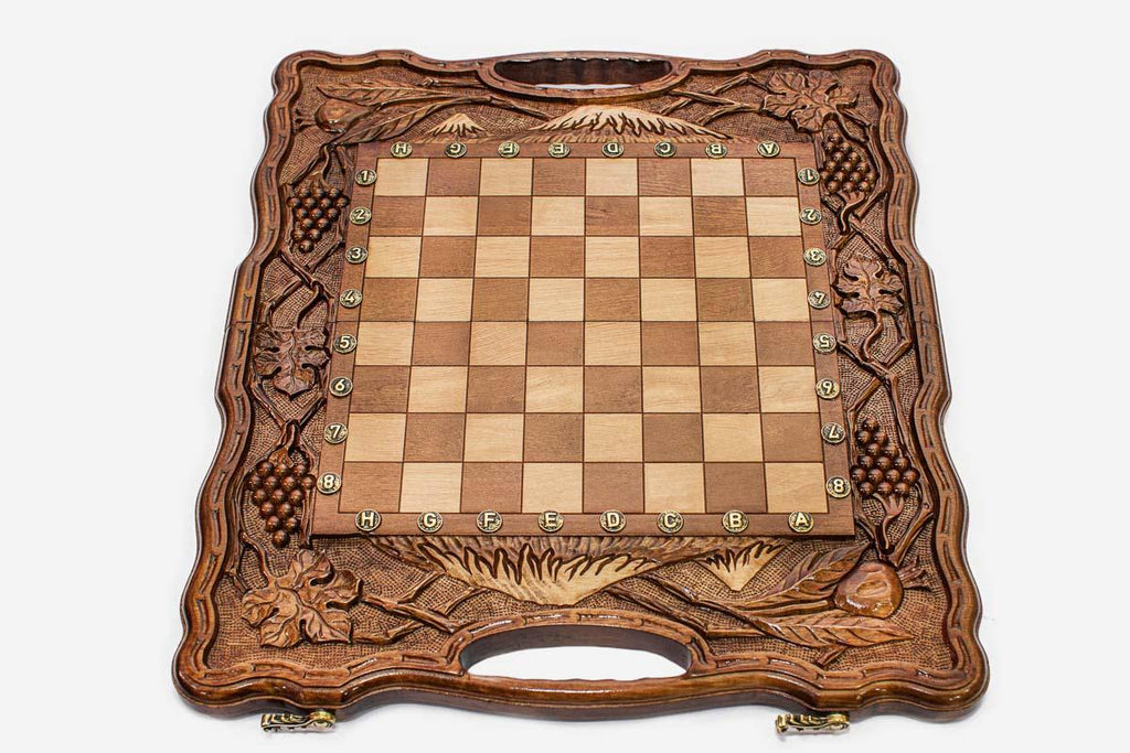Chess set open with the backgammon playing field inside - 15.7 inch / 40 cm