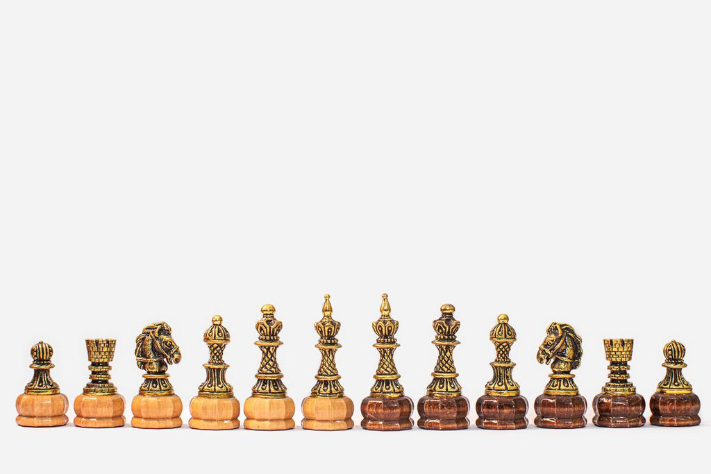 Bronze chess pieces on wooden bases - luxury Armenian chess backgammon set