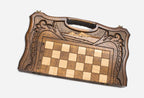 Chess set open with the backgammon playing field inside - 15.7 inch / 40 cm