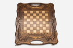 Mount Ararat hand-carved in relief on a wooden chess board - detail
