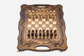 Carved Armenian chess set with Mount Ararat - handmade chess and backgammon board