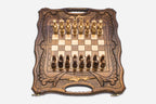 Carved Armenian chess set with Mount Ararat - handmade chess and backgammon board