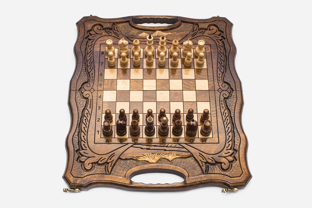 Carved Armenian chess set with Mount Ararat - handmade chess and backgammon board
