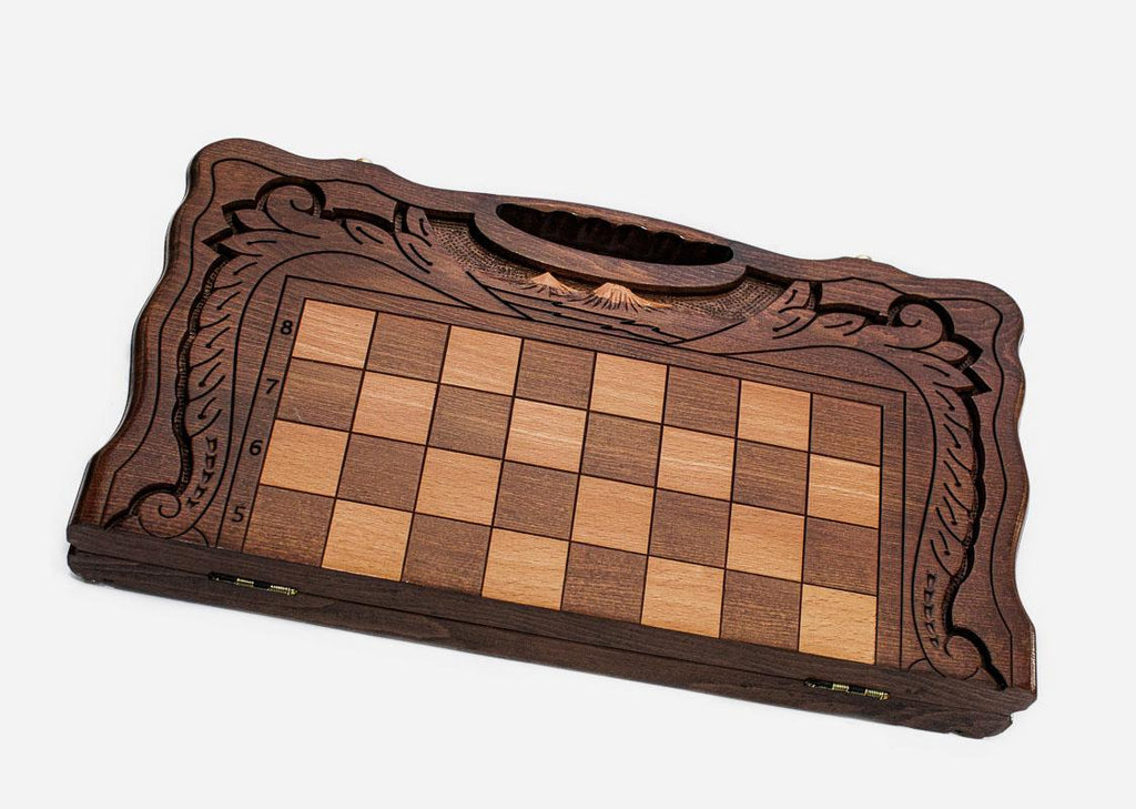 Detail of the inlaid twin-peaked Mount Ararat above the built-in carry handle