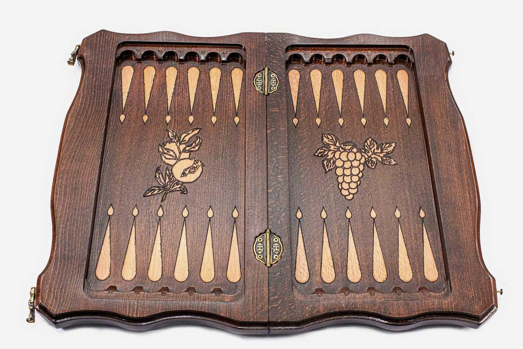 Mount Ararat and carved lattice hand-cut on a wooden chess board - detail