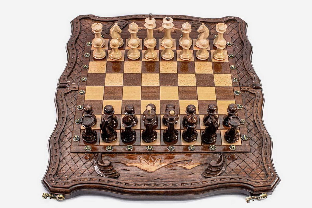Luxury Armenian Chess Set with Mount Ararat and Lattice - hand-carved combo board