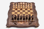 Luxury Armenian Chess Set with Mount Ararat and Lattice - hand-carved combo board