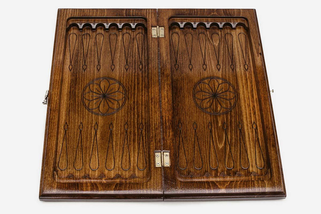 Russian chess set folded with bronze hinges and clasps