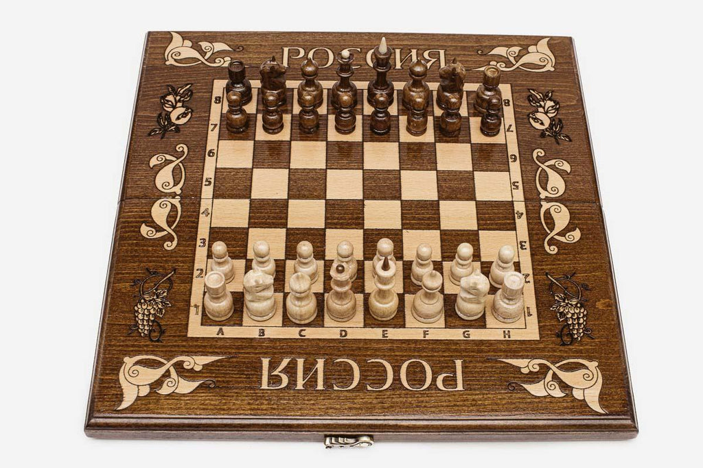 Russian Chess Set with Double-Headed Eagle - handmade wooden chess set