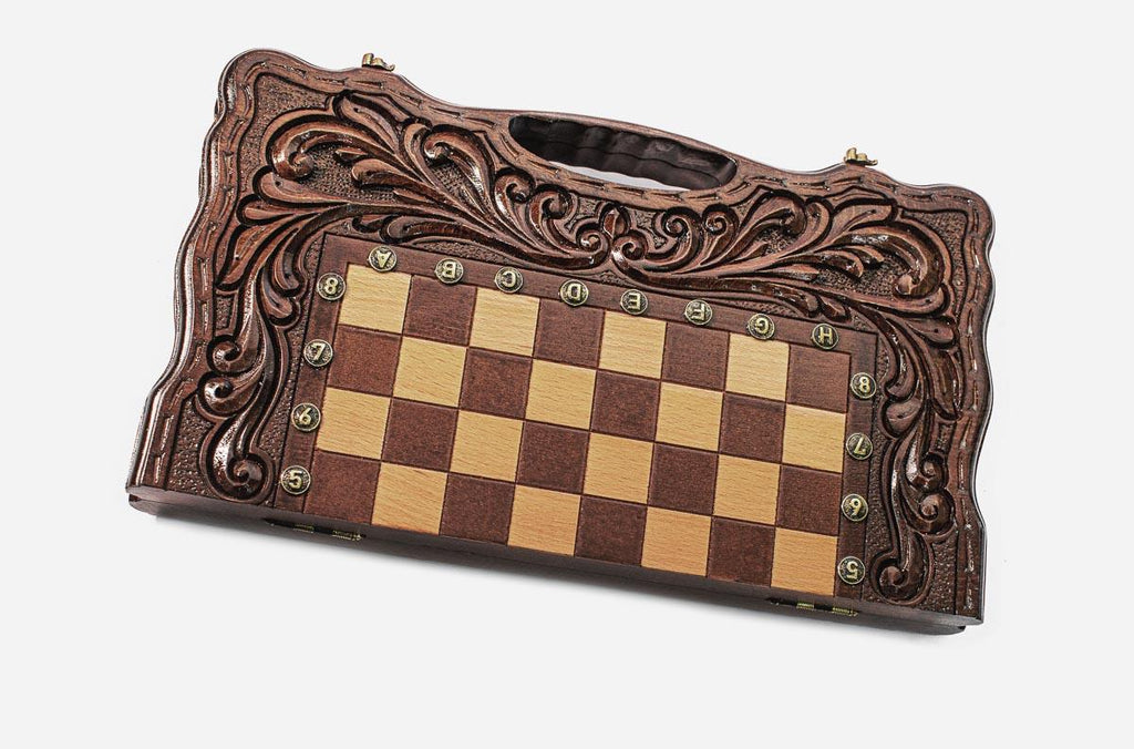 Clean hand-carved border on a luxury classic chess board - detail