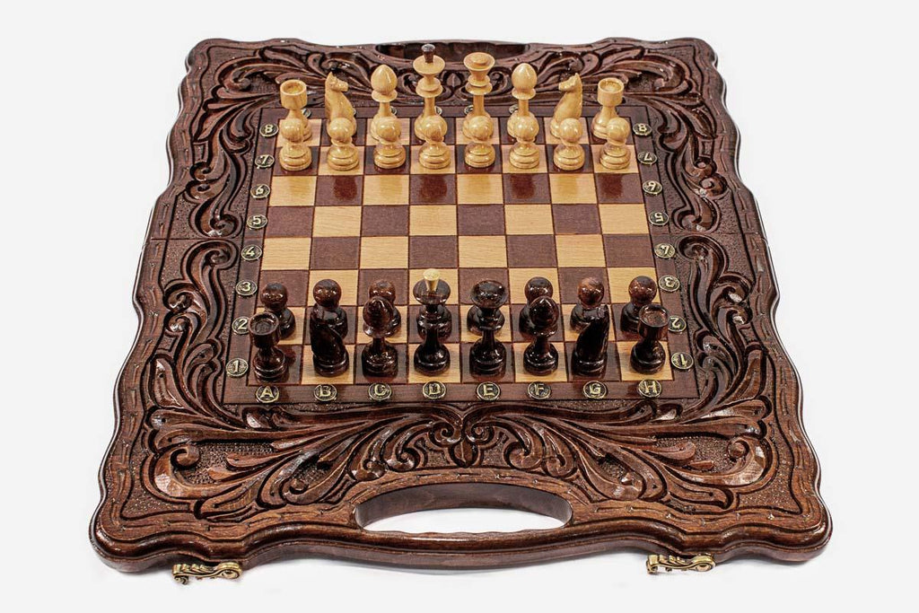 Luxury Classic Chess Set with Backgammon Inside - handmade wooden combo board