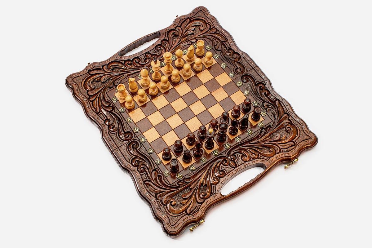 Chess set open with the backgammon playing field inside - 15.7 inch / 40 cm