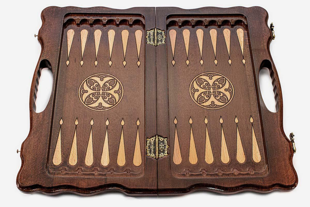 Luxury chess backgammon set with 32 wooden pieces and 32 checkers