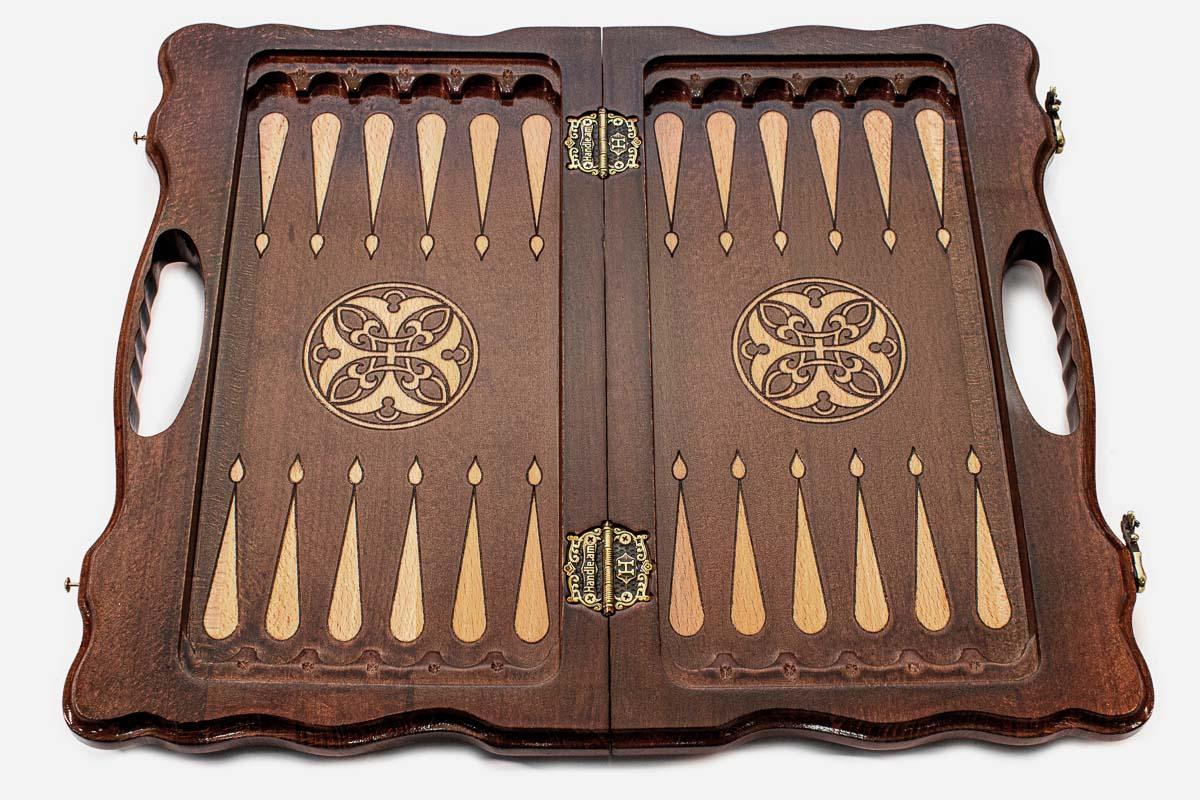 Luxury chess backgammon set with 32 wooden pieces and 32 checkers