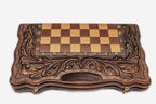 Handmade classic chess set - side view with warm grain