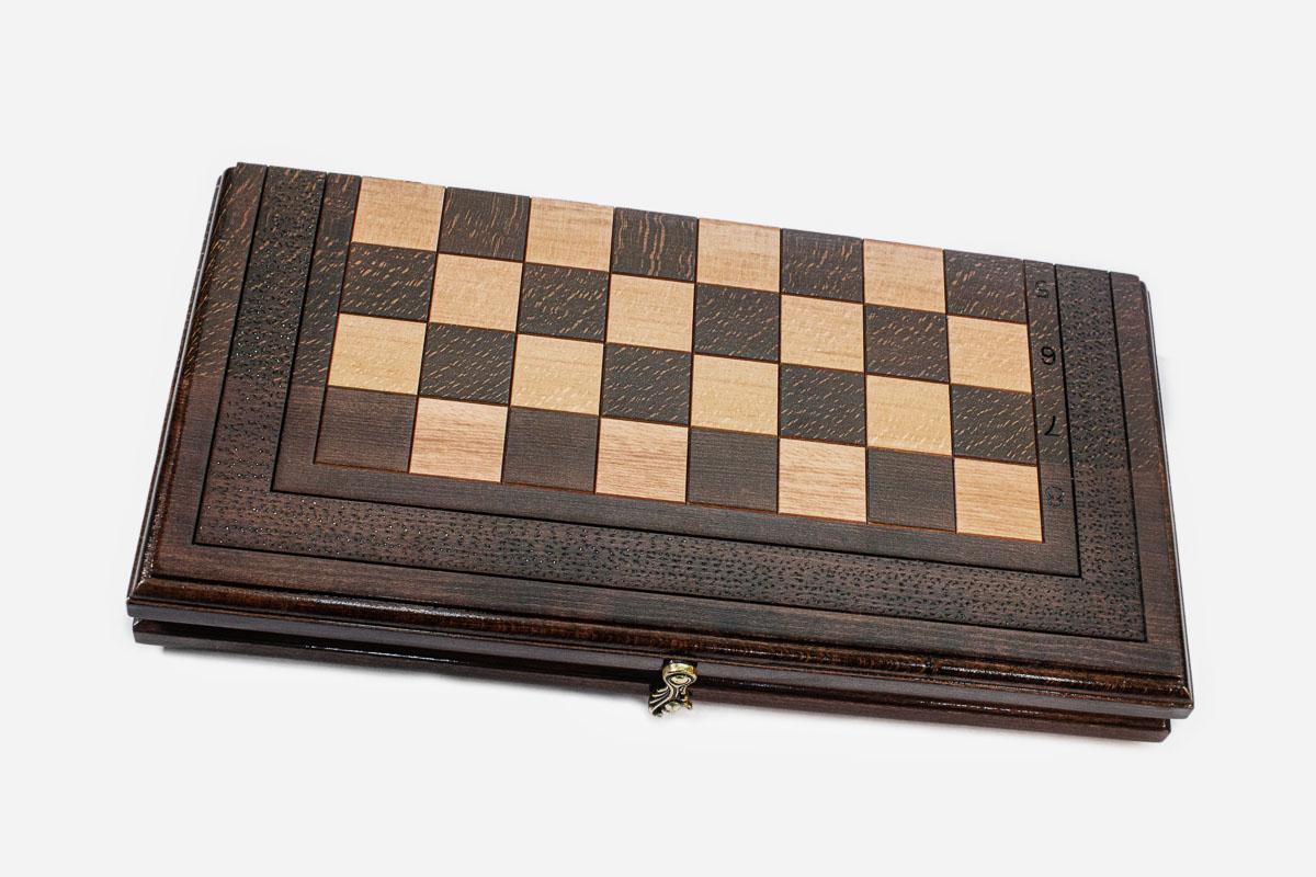 Chess set open with the backgammon playing field inside - 15.7 inch / 40 cm