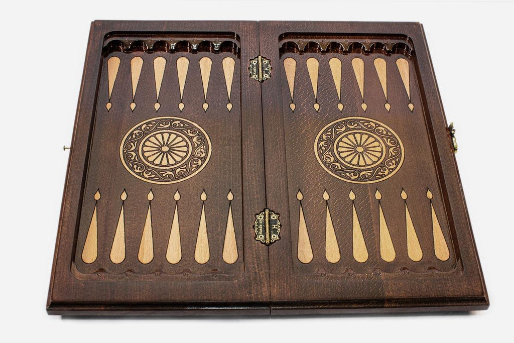Clean carved border and warm wood grain on a chess board - detail