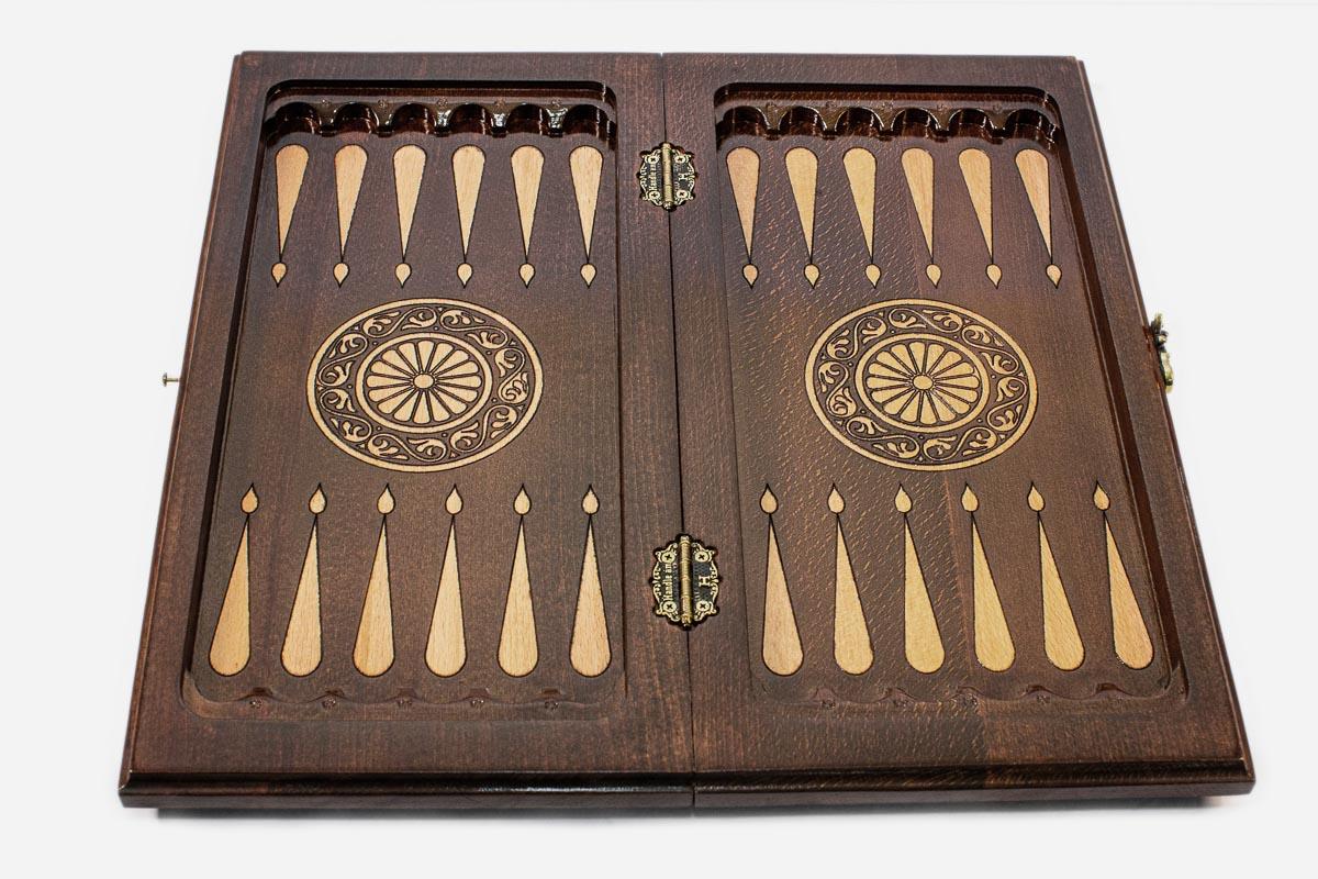 Clean carved border and warm wood grain on a chess board - detail
