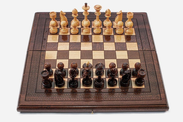 Handcrafted chess set with backgammon inside, 15.7 inch / 40 cm - handmade combo board