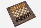Wooden chess backgammon set with pieces, checkers, dice and carrying bag