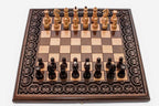 Chess Set with Floral Border and Backgammon Inside - handmade wooden combo board