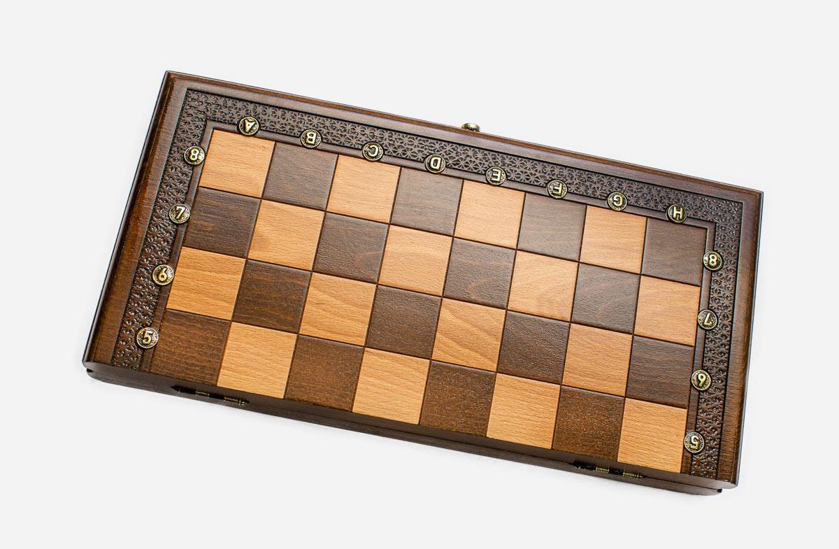Chess set open with the backgammon playing field inside - 15.7 inch / 40 cm