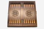 Handmade chess and backgammon set folded with bronze hinges and clasps