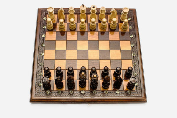 Handmade Chess Set with Backgammon Inside - classic wooden combo board