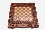 Classic wooden chess set folded with bronze hinges and clasps