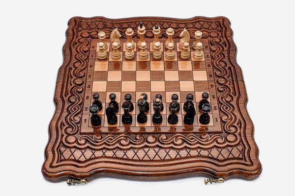 Classic wooden chess set, 15.7 inch / 40 cm - handmade hand-carved board