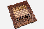 Handmade wooden chess set open to the 15.7 inch / 40 cm playing field