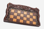 Precise octagon ornament hand-carved on a wooden chess board - detail