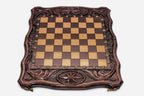 Octagon chess and backgammon set folded with bronze hinges and clasps