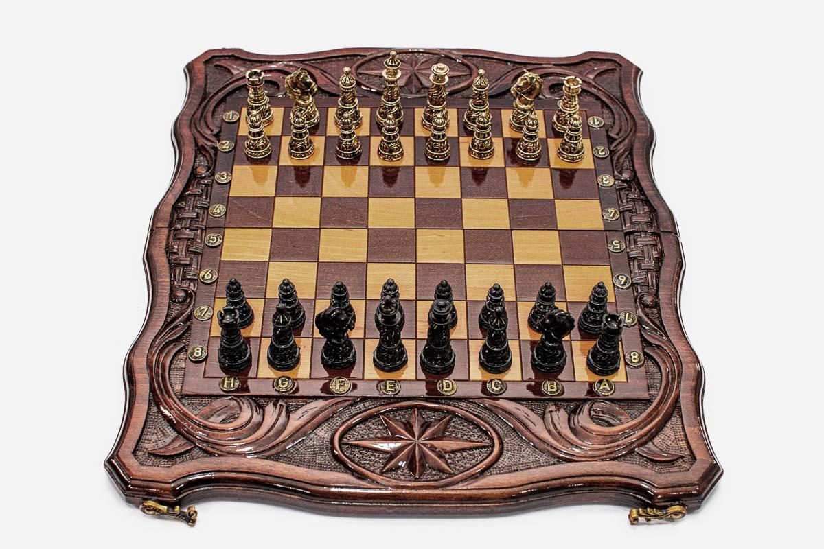 Luxury Chess Set with Octagon and Bronze Pieces - handmade combo board