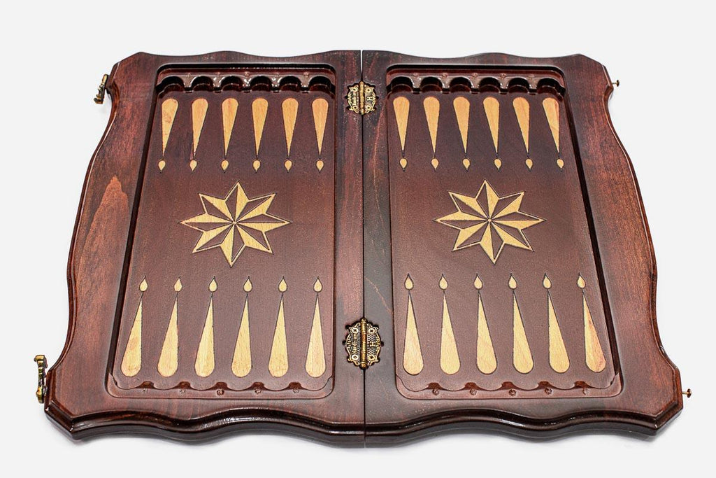 Figural bronze chess pieces on wooden bases - luxury chess set detail